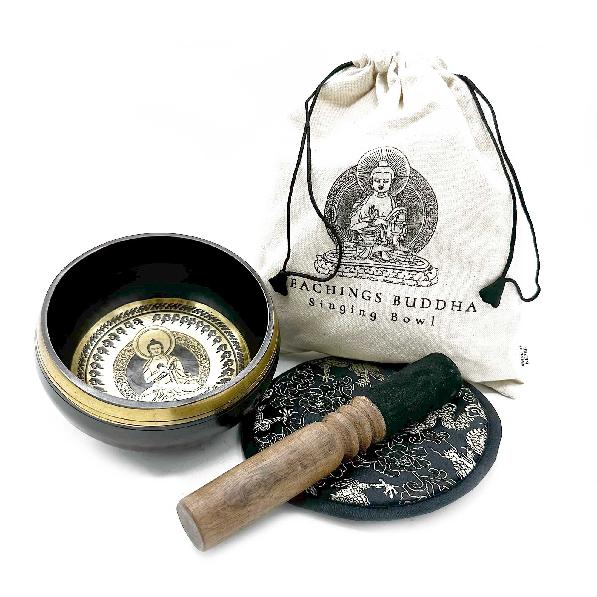Set de regalo de cuenco tibetano batido y grabado a mano - 14 cm - Enseñanzas de Buda - Imagen 4